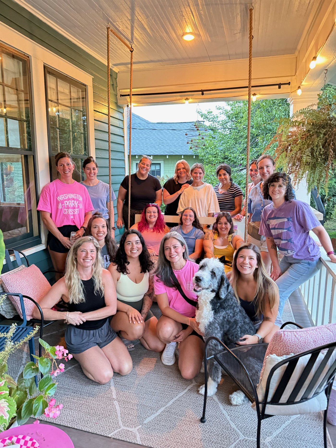 WPCF members gathered on the porch at a Ladies Porch Party